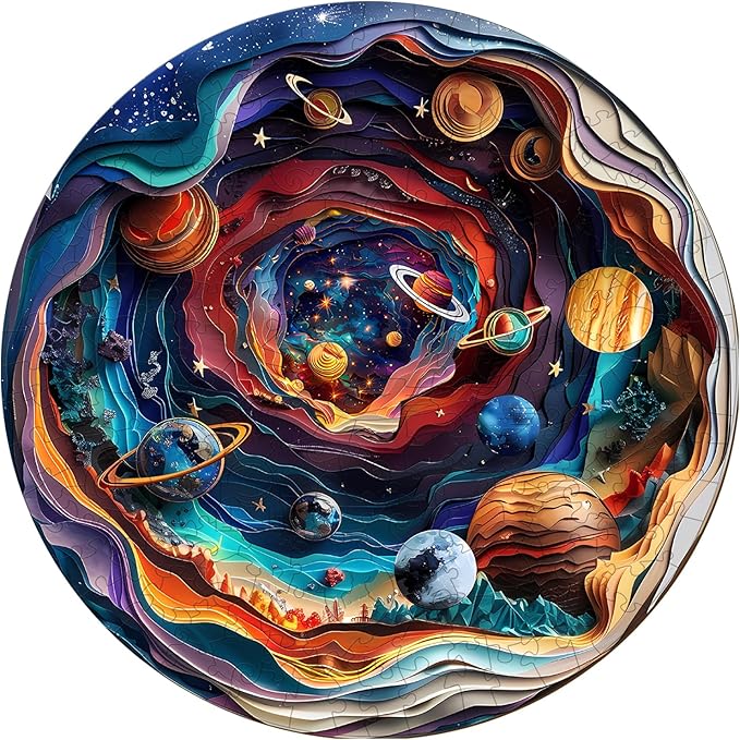 Wooden Puzzles for Adults, 3D Vision Effect-3D Universe Wood Puzzles Adult, Unique Animal Shaped Wooden Jigsaw Puzzle, Creative Gifts for Friends/Family/Puzzle Lovers, Home Decor(S-8.4 * 8.4in 100pcs)