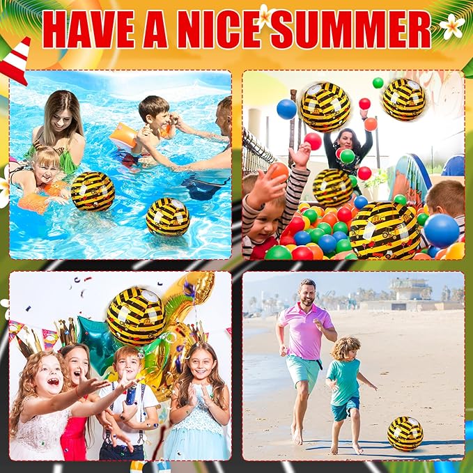 Leyndo 12 Pack Construction Car Themed Beach Ball for Kids 7.87" Bulk for Summer Pool and Beach Game Gifts and Birthday Party Supplies and End of The Year Class Party Decoration Favors
