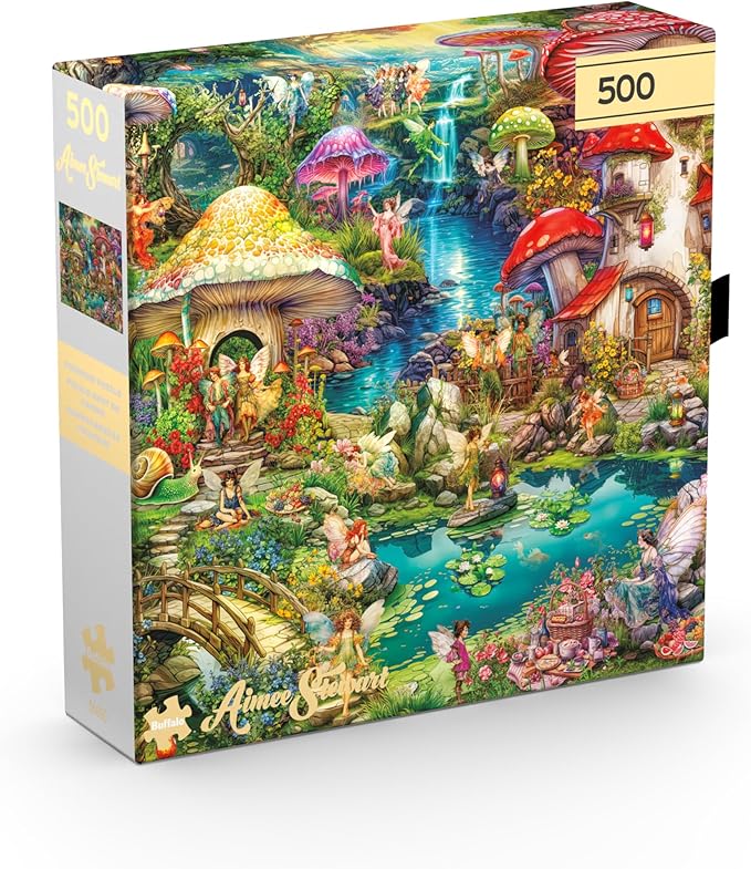 Buffalo Games - Gold - Aimee Stewart - Merry Mushroom Village Picnic - 500 Piece Jigsaw Puzzle for Adults - Challenging Puzzle Perfect for Game Nights