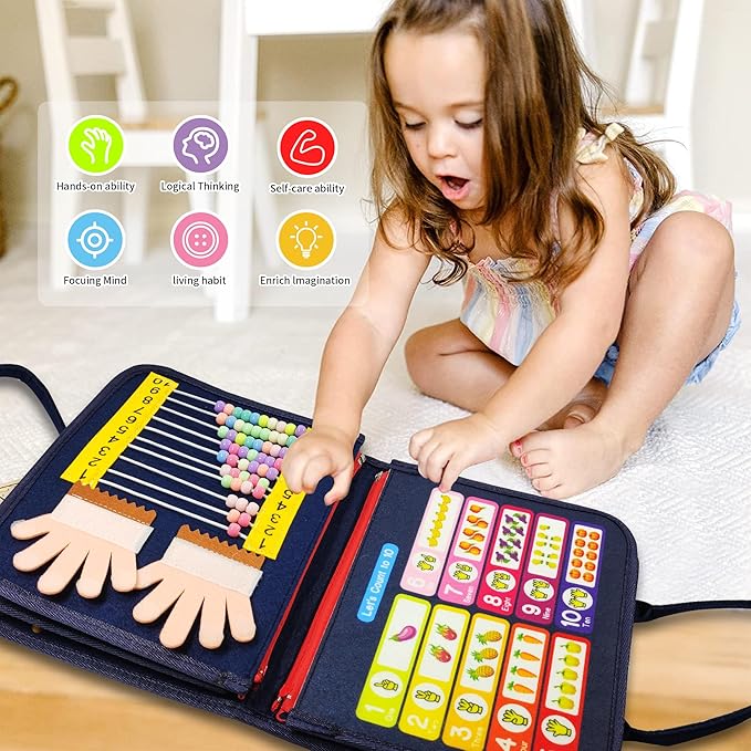 LearnToy Montessori Busy Board for Boys 3 4 5 Year, Sensory Toys for Toddlers 3-6, Ideal for Travel and Preschool - ABCs, 123s, Shapes, Colors, Animals, Weather, Birthday Gifts