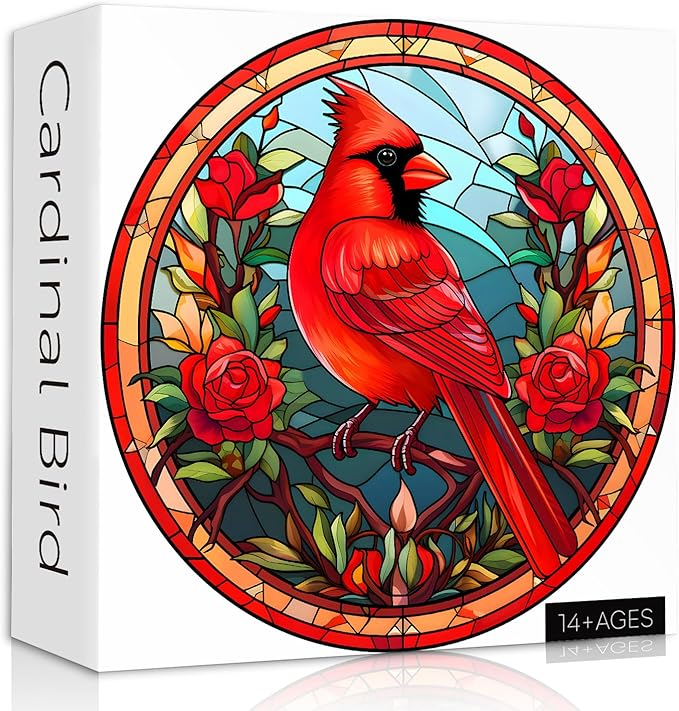 Stained Glass Puzzle Bird Puzzles for Adults 1000 Pieces, Round Cardinal Bird Flower Puzzle, Impossible Hard Challenging Puzzles for Adults, Colorful Stained Glass Jigsaw Puzzle as Wall Art Decor