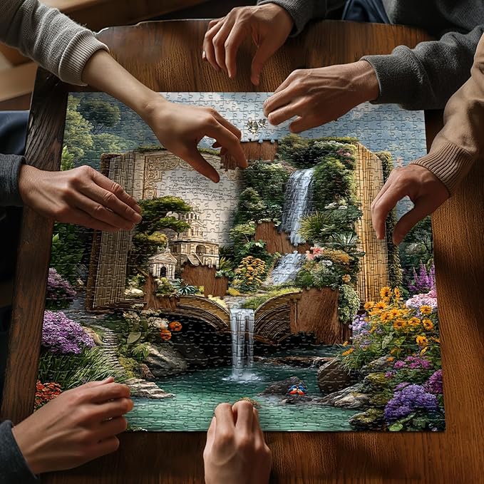 Fantasy Book Puzzles for Adults 1000 Pieces, Nature Flower Landscape Mountain Scenic Puzzles, Garden Floral Animal Bird Scenery Jigsaw Puzzle