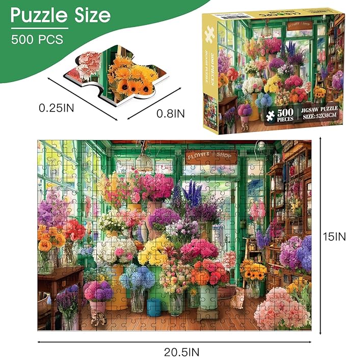 500 Piece Puzzle for Adults – Cat Flower Shop Jigsaw Puzzle 500 Pieces for Adults – Interlock Perfectly Letter on Back No Dust, Home Decor Birthday Party Gift Toy for Men Women Elders Seniors