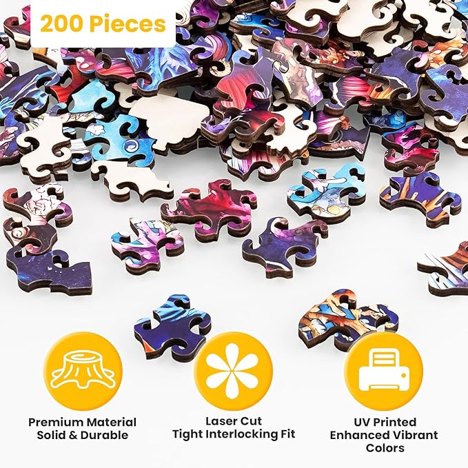 NiArt 200PCS Ocean World Wooden Jigsaw Puzzle for Adults, 11.1 * 11.2 Inch Precision Laser-Cut Pieces, Fun and Relaxing Home Decor Puzzle for Family Bonding, Stress Relief and Imagination Boost