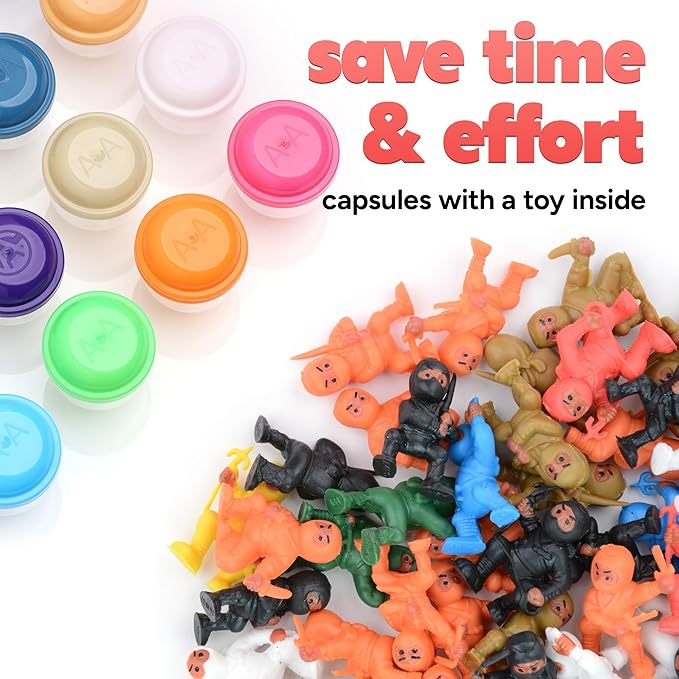 Entervending Ninja Toys in Capsules - 50 Pcs - 1.1 Inch Capsules with Mini Ninja Warriors Figurines for Kids Bulk - Easter Basket Stuffers - Party Favors - Classroom Prizes