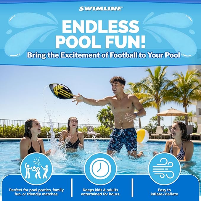 SWIMLINE Neoprene Pool & Beach Accessory for Active Group Play, Backyard Games, and Water Sports – Waterproof Soft Football, Black & Yellow, 10.5"
