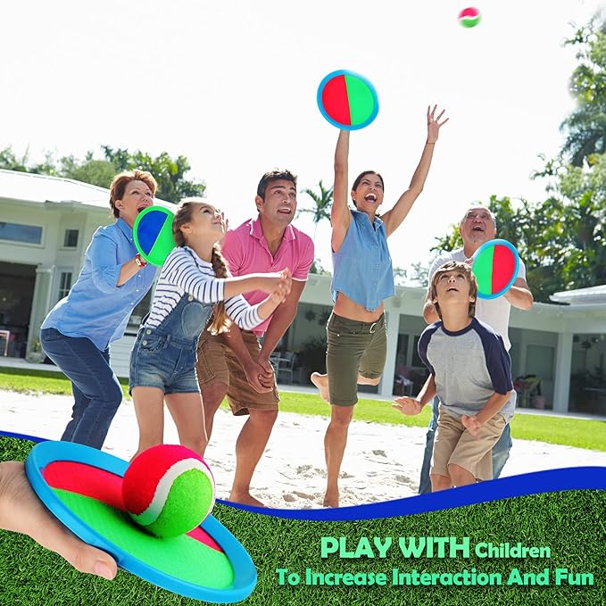 Charniol Kids Toys Toss and Catch Game Set Beach Game Outdoor Ball Sports Games Toss and Catch Ball Nylon Toys for Kids Adults(Blue Green, Pink Green,12 Paddles 6 Balls)