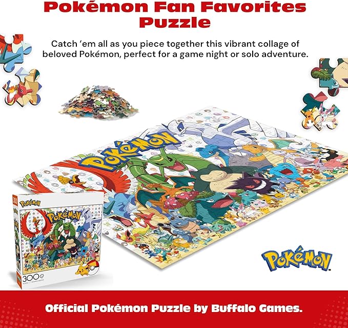Buffalo Games - Pokémon - Fan Favorites - 300 Piece Jigsaw Puzzle for Adults - Vibrant Jigsaw Puzzles with Oversized Pieces - Finished Size 21.25 x 15.00