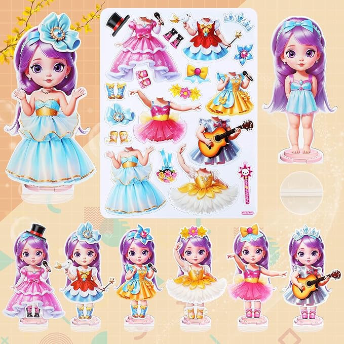 PainZieteg Magnetic Dress Up Dolls,Paper Dolls for Girls Ages 4-10,DIY Princess Magnetic Dress-Up Doll Pretend Play Set, Great for Girl Birthday (Joy)