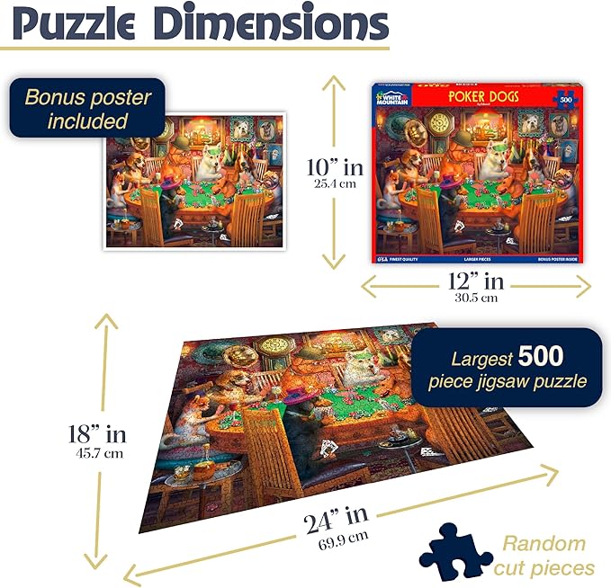 White Mountain 500 Piece Jigsaw Puzzle Funny Animal Puzzles with Large Pieces Gift for Adults and Family 18"x24" - Poker Dogs
