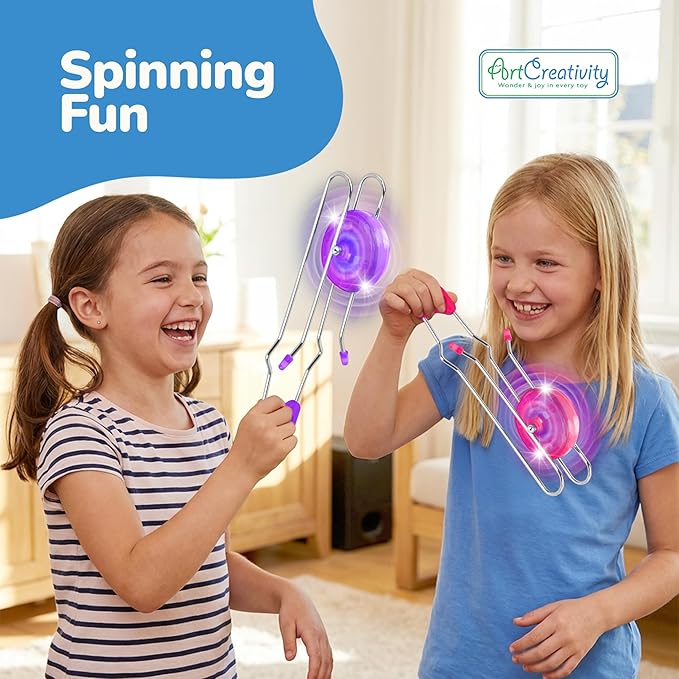 ArtCreativity Retro Light Up Gyro Wheels Set for Kids- Includes 3, 8.5 Inch Rail Twisters, Mesmerizing Spinning and Lighting Effects Design- Top Fun Gift for Boys and Girls