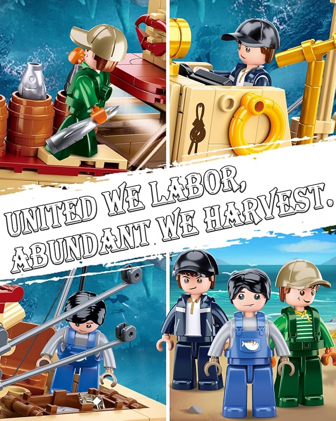 Sluban City Building Set with Shark Toys, Fishing Boat Building Toys with 3 Fisherman Minifigures, Suitable for Adult and Kids, Compatible with Lego, 592 PCS