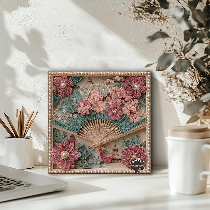 PICKFORU Blossom Fan 1000 Piece Puzzle for Adults, Japanese Cherry Blossoms Jigsaw Puzzle, Vintage Impossible Difficult Flower Pearls Puzzles