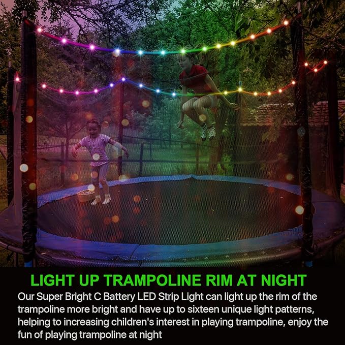 【Upgraded Large Volume&Longer Version】LED Trampoline Lights, Remote Control Trampoline Rim LED Light for 14Ft Trampoline, C Battery Box, 16 Color Change, Waterproof,Bright to Play at Night Outdoors