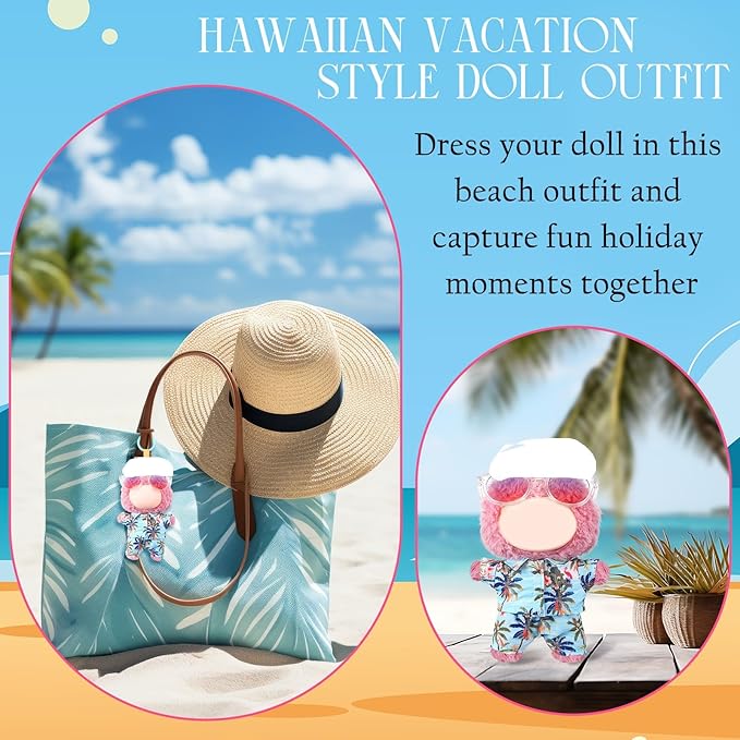 Simgoing 4 Pcs 17cm Dolls Hawaii Outfit Set Summer Floral Shirt Shorts White Vest and Mini Sunglasses Vacation Style Doll Clothes with Accessories Beach Apparel for 17cm Dolls (Tropical Coconut Style)