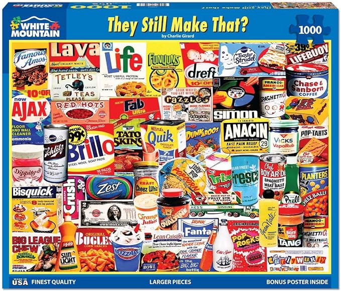 White Mountain 1000 Piece Jigsaw Puzzle Nostalgic Food Label Collage Puzzles with Large Pieces for Adults and Family 24"x30" - They Still Make That?