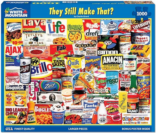 White Mountain 1000 Piece Jigsaw Puzzle Nostalgic Food Label Collage Puzzles with Large Pieces for Adults and Family 24"x30" - They Still Make That?