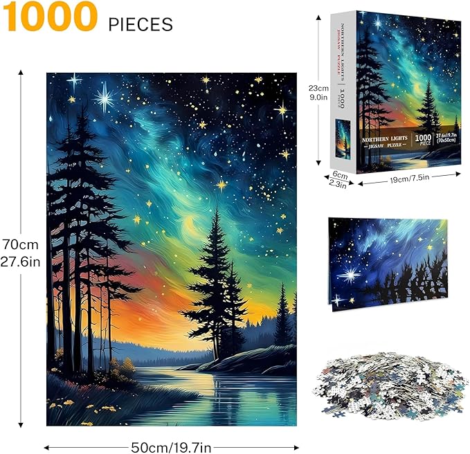 Northern Lights Jigsaw Puzzles for Adults 1000 Pieces, Aurora Borealis Nature Landscape 1000 Piece Puzzle for Adults, Impossible Difficult Hard Fun Jigsaw Puzzles 1000 Pieces