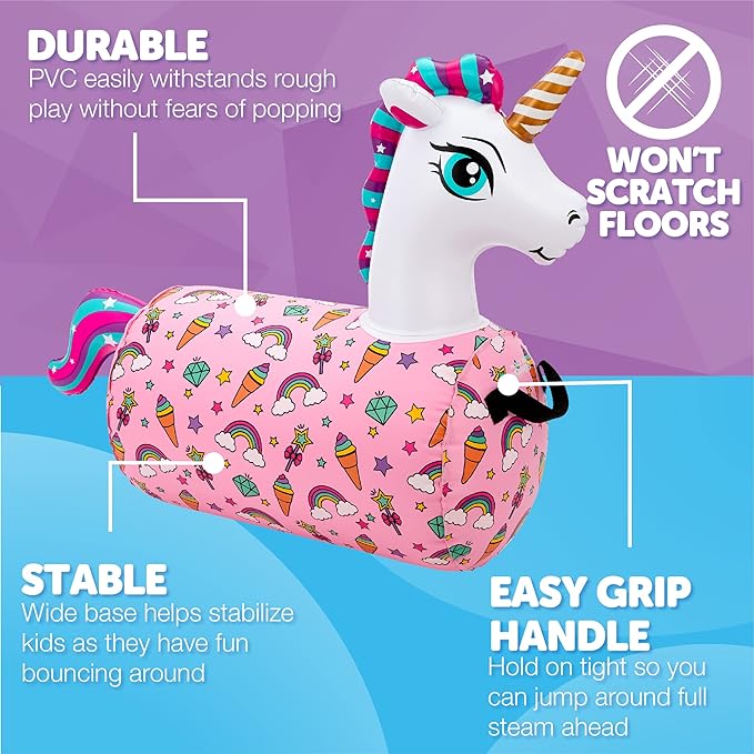 WADDLE Hip Hopper Inflatable Hopping Animal Bouncer Unicorn, Ages 2 and Up, Supports Up to 85 Pounds