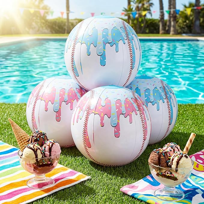12 Pack Beach Balls, 10'' Ice Cream Drip Baseball Themed Beach Balls Inflatable Ball for Baseball Party Favors Summer Swimming Pool Birthday Holiday Outdoor Decoration(Stylish)