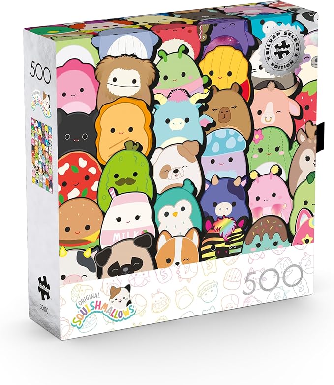 Buffalo Games – Squishmallows - 500 Piece Silver Select Jigsaw Puzzle - Colorful Puzzles for Adults – Precision-Cut Pieces, Beautiful Artwork, and Hours of Relaxing Fun