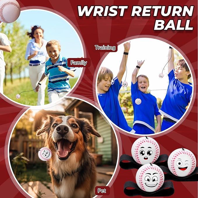 18 Pcs Wrist Return Balls on a String Face Return Sport Balls with Elastic Strap Wrist Exercise for Adults for Fun Outdoor Activity Sports Team Gifts (Baseball)