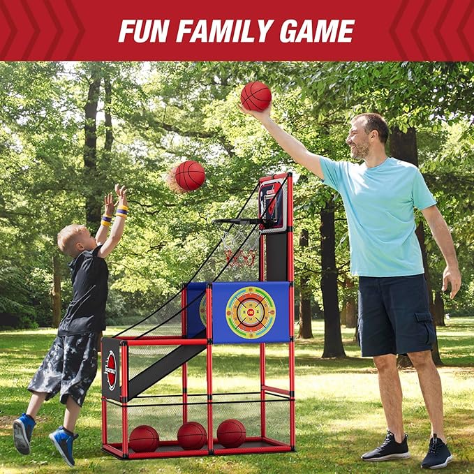 Basketball Arcade Game Indoor Outdoor, Kids Basketball Hoop with 4 Balls & Pump, Single Shot Basketball Game at Home, Carnival Games Sport Toys for Boys Girls Teens