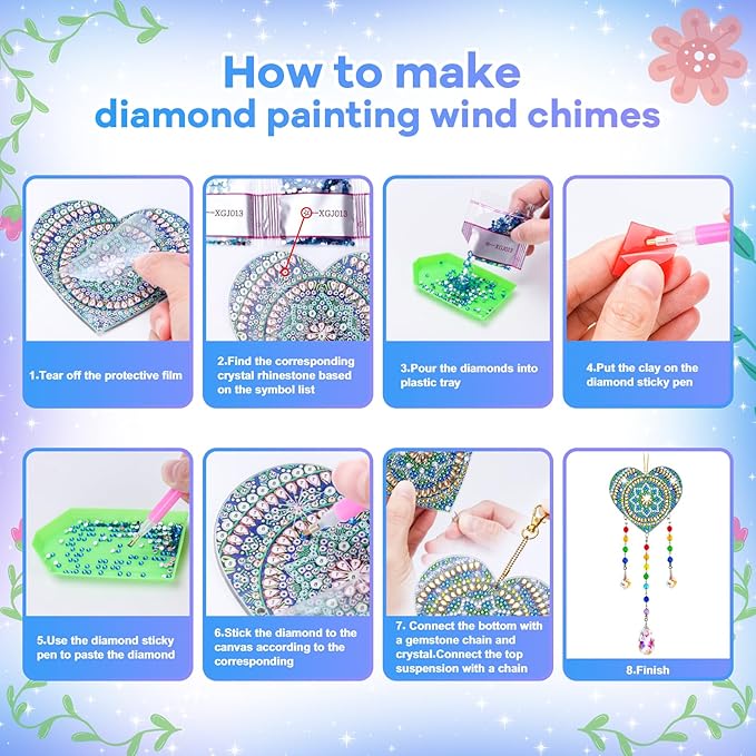 Diamond Art Kits for Kids Ages 6-12: Birthday Gifts for 7 8 9 10 Year Old Girls Teens Creative Arts & Crafts for Girls Boys DIY Wind Chime & Suncatcher Craft Kit Crystal Window Garden Decor Kit