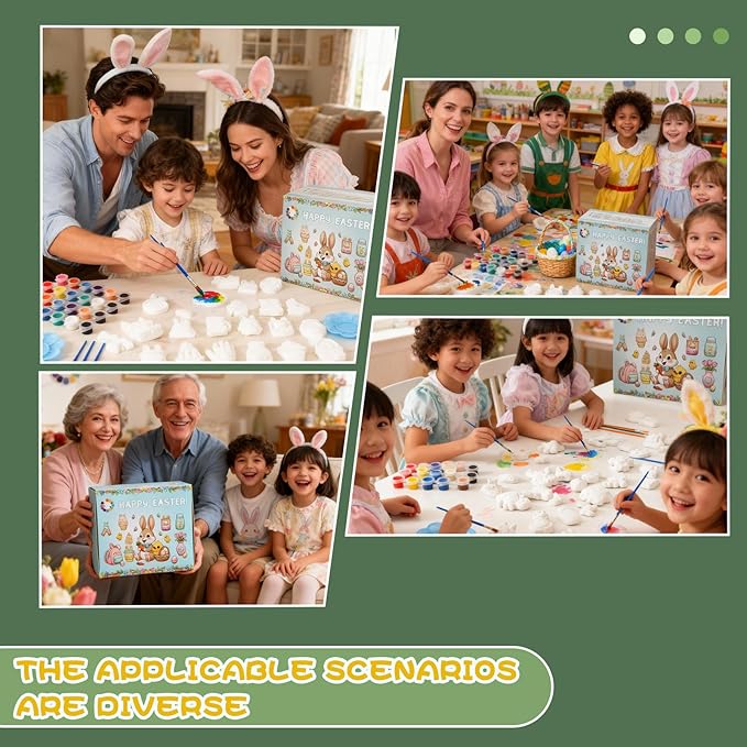 GloomGlo Easter Theme Paint Your Own Plaster Figurines Kit - 24 Pcs Figures with Paints, Brushes & Palettes for Kids Arts Crafts Supplies（24pcs