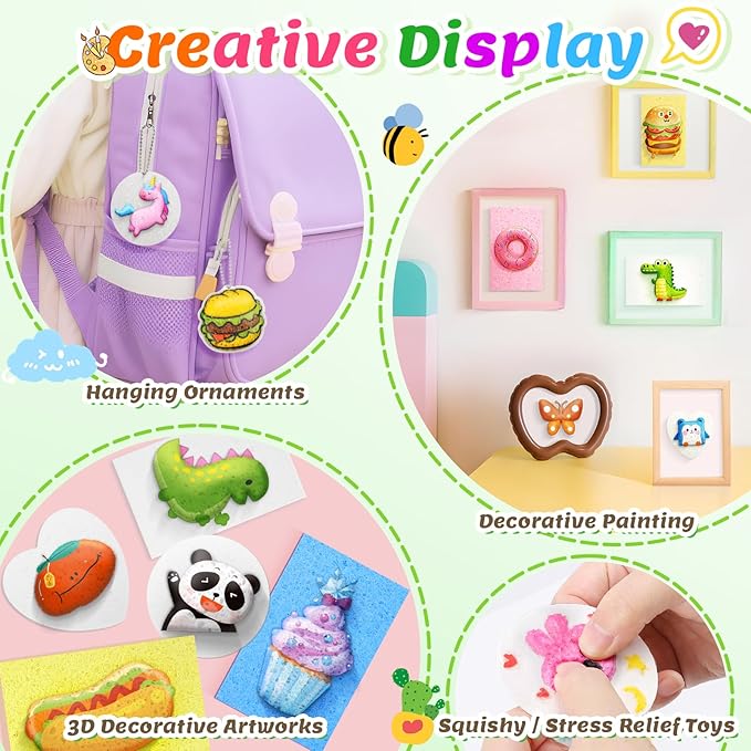 KETIEE Magic Puffy Paint: 58Pcs Magic Foam Texture Painting Kit, 3D Drawing DIY Art Set Include 32Pcs Foam Texture Paper,12 Colors Acrylic Marker Pen,3 Soft-tip Water Brush Pen, Magical Puffy Painting