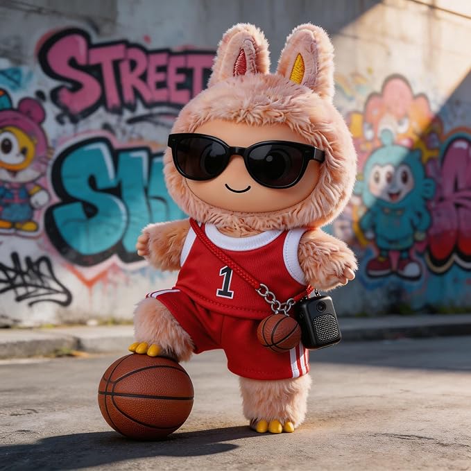 Sports-Themed Basketball Football 3-Piece Set Clothes for LABUBU 17cm Doll, Dolls Clothing Accessories ( No Dolls ) (NO.1 -Red)