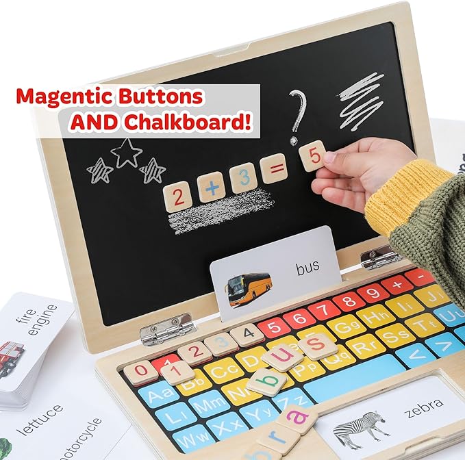 Montessori Toys 11.8" Laptop Preschool Learning Activities 3 Year Old Boy Gift, Pretend Play Toddlers Birthday Gift ,Learning and Educational Toys for 3 4 5 6 7 8 Year Old Kids