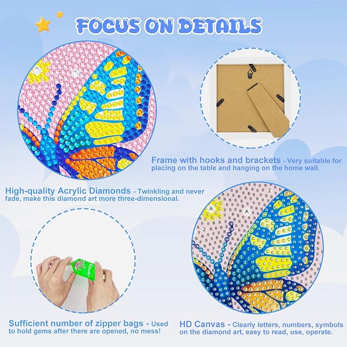Diamond Art Kits for Kids - Crafts for Girls 8-12 - Diamond Art Painting with Wooden Frame - Arts and Crafts for Kids Ages 4-6 8-10 - GEM Art Supplies Dots for Adult Beginners Home Wall Decor Gifts