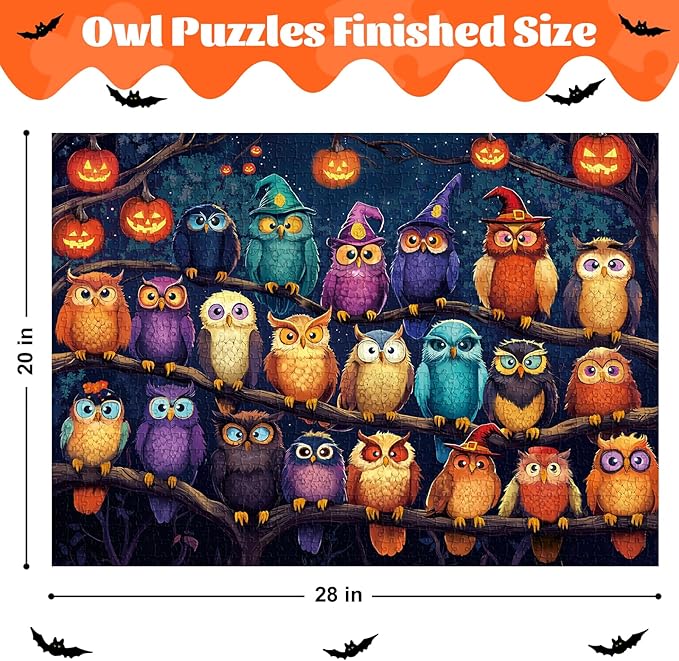 Halloween Owls Family Puzzles - Puzzles for Adults 1000 Piece - Challenging Puzzle Perfect for Game Nights Family Decoration Puzzle