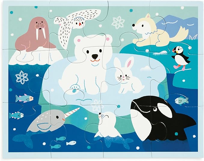 Mudpuppy Arctic Friends – 12 Piece Puzzle with Reusable Zipper Pouch Featuring Colorful and Fun Illustrations of Arctic Polar Animals Perfect for Easy Storage and Travel