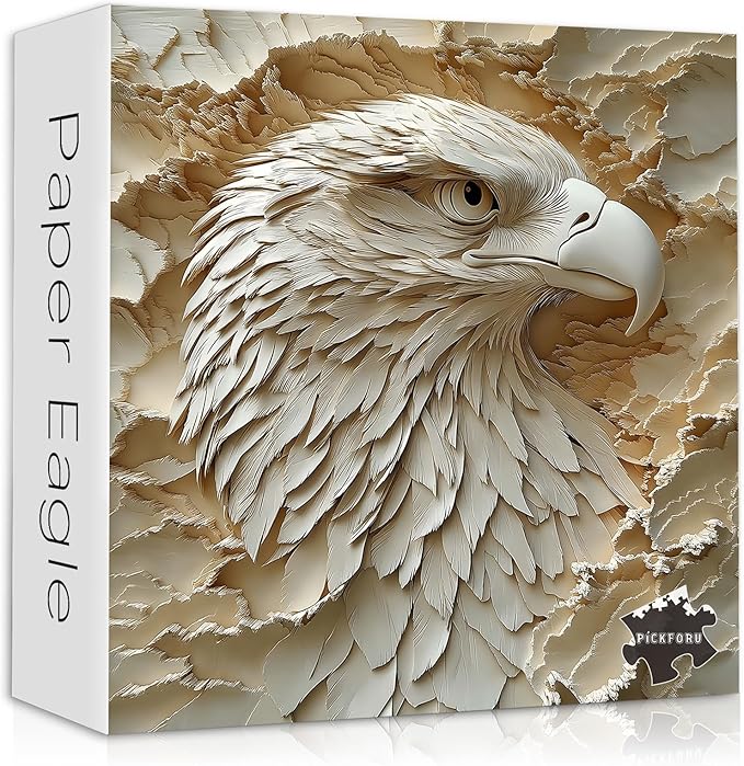 Paper Eagle Jigsaw Puzzle 1000 Pieces for Adults，White Bald Eagle Paper Cut Art Bird Puzzle，Unique Impossible Animal Puzzle Hard Difficult Challenge for Adults