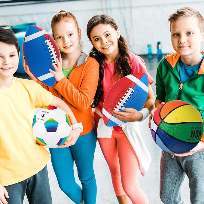 Libima 3 Pcs Sports Ball Set for Kids Teens Include Official Size Basketball Soccer Football with Pump and Carry Bag Training Practice Sport Back to School Gift