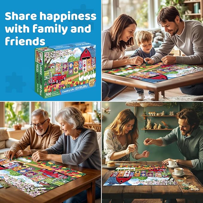 300 Piece Jigsaw Puzzle for Adults – Spring Farmyard Delight with Quilts & Tulips– Challenging and Relaxing Puzzle for Game Nights, Gifts & Home Décor (20.5" × 15")