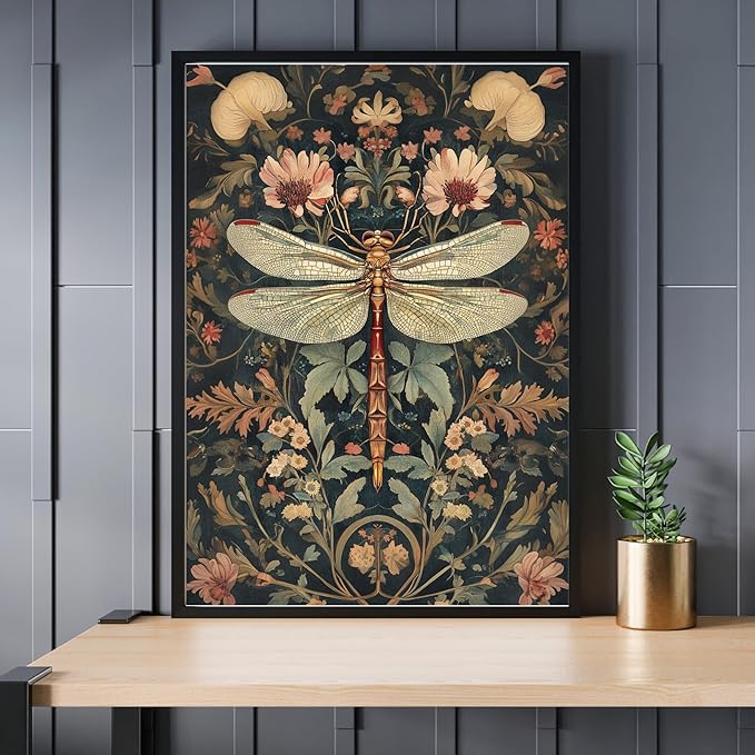 Vintage Floral Dragonfly Jigsaw Puzzle 1000 Pieces for Adults - Floral Puzzle Gift for Dragonfly Lovers - 1000pc Heritage Victorian Design Decor Puzzles (50x70cm / 19.685"x27.559")