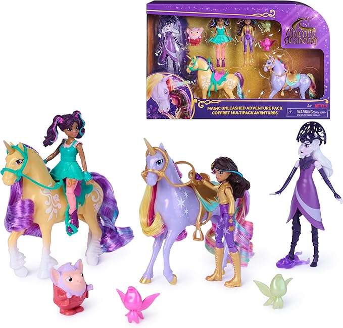 Unicorn Academy, Magic Unleashed Adventure Pack with Sophia, Ava, Ravenzella, Wildstar, Leaf & More, Dolls & Unicorn Toys for Girls Ages 4 and up