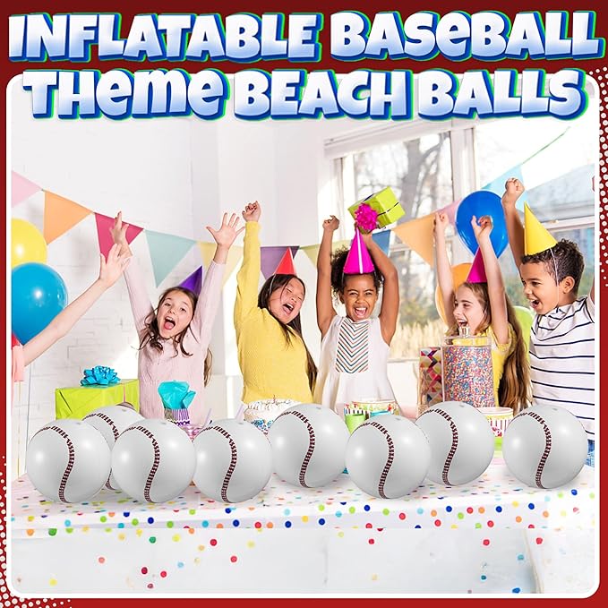 Bedwina Inflatable Baseball (Pack of 12) 16-inch, Baseball Beach Balls for Themed Party Decorations & Birthday Decor - Pool Ball Toys Party Favors & Goodie Bags Favors for Kids, Boys and Girls