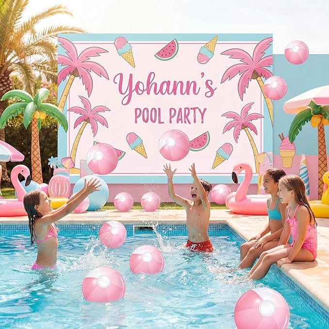 Realspring 12 Pcs Pastel Inflatable Beach Balls Kids Bulk Stripe Jumbo Big Beach Balls Pool Floating Toy for Adult Water Game Baby Shower Birthday Summer Swimming Party (Pink and White,10 Inch)
