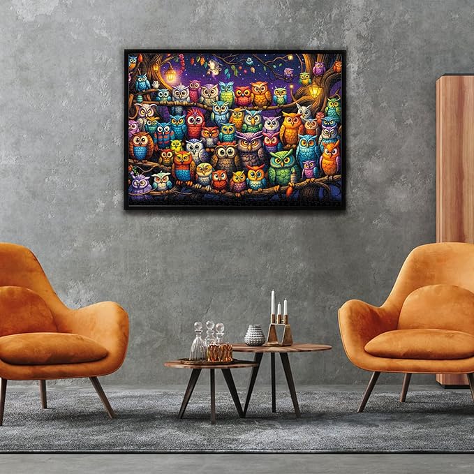 Owl Family Puzzles for Adults 1000 Pieces, Letters on Back, Impossible Hard Difficult Challenging, Precise Interlocking Pieces, Home Wall Decoration & Ideal Gift