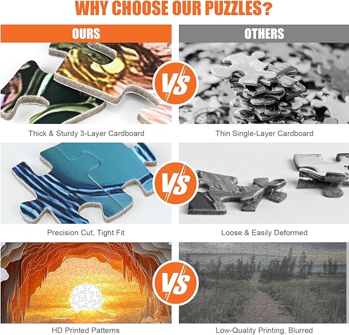 3D Stereo Visual Puzzles for Adults 1000 Pieces - Unique Dawn Cave Round Jigsaw Puzzle Stereo Effect, Beautiful Canyon Sunset Landscape Puzzle with Letters on Back, Challenging Hard Difficult Puzzles
