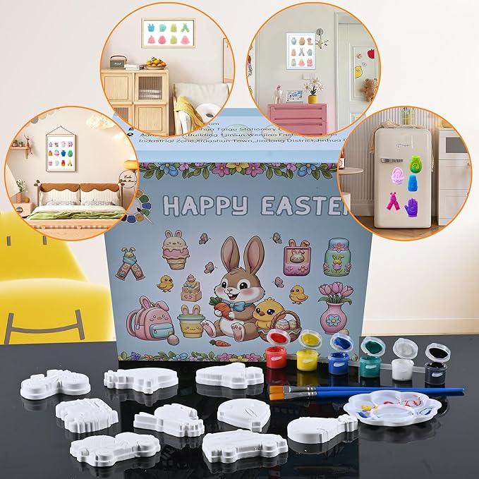 GloomGlo Easter Theme Paint Your Own Plaster Figurines Kit - 24 Pcs Figures with Paints, Brushes & Palettes for Kids Arts Crafts Supplies（24pcs
