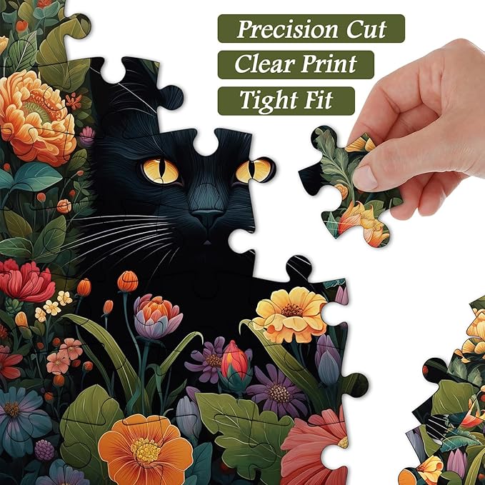 Vintage Cat Puzzles for Adults 1000 Pieces and up, PICKFORU Flower Jigsaw Puzzles Collection Animal and Plant, Retro Kitty Puzzle for Cat Lovers