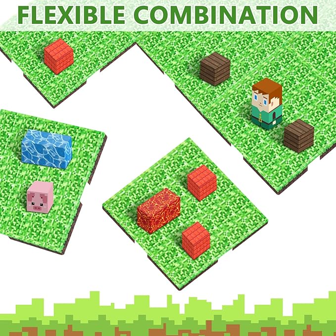 Magnetic Blocks Baseplate - Magnet Toys for Kids, 4PCS Baseplate for Minecraft Magnetic Building Blocks Placing 4" x 4", STEM Toys Birthday Gifts for Boys Girls Age 3+ Years Old, Grassland