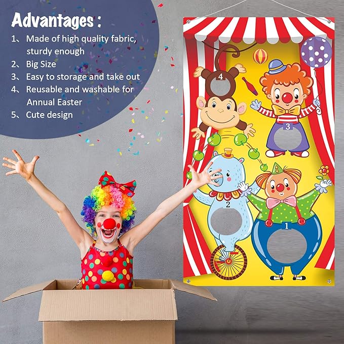 Blulu Carnival Toss Games Banner with 3 Bean Bags Halloween Carnival Game for Kids and Adults Circus Theme Party Decorations for Birthday Family Fun Throwing Indoor Outdoor