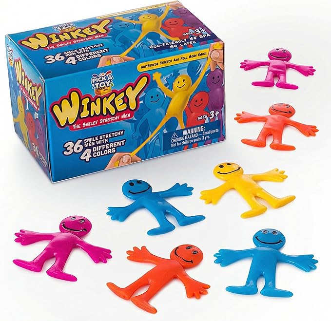 Pick A Toy Sticky Stretchy Happy Man Toy Party Favors for Kids: Rubber Sensory Toys Set of 36 - Classroom Small Prizes for Birthday Goody & Easter Egg Fillers