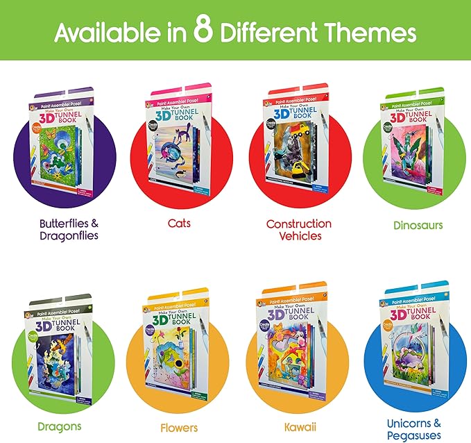 EyeConnect Crafts Make Your OWN 3D Tunnel Book - Dinosaurs | Medium Size DIY Book Art & Craft Kit | Build, Paint & Draw Your Own Book with Mini Animals | Award-Winning STEAM Stationary Set | Ages 3+
